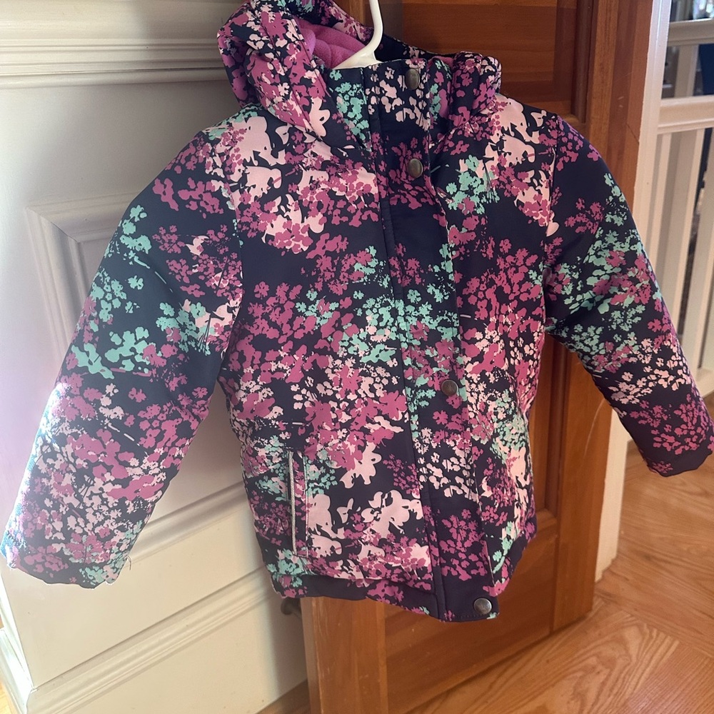 Falls Creek 4T Floral Kids Puffer Jacket with metallic silver pocket trim